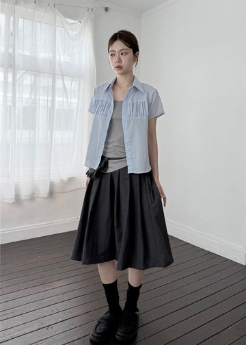 PLEATS FRILL POCKET SKIRT
